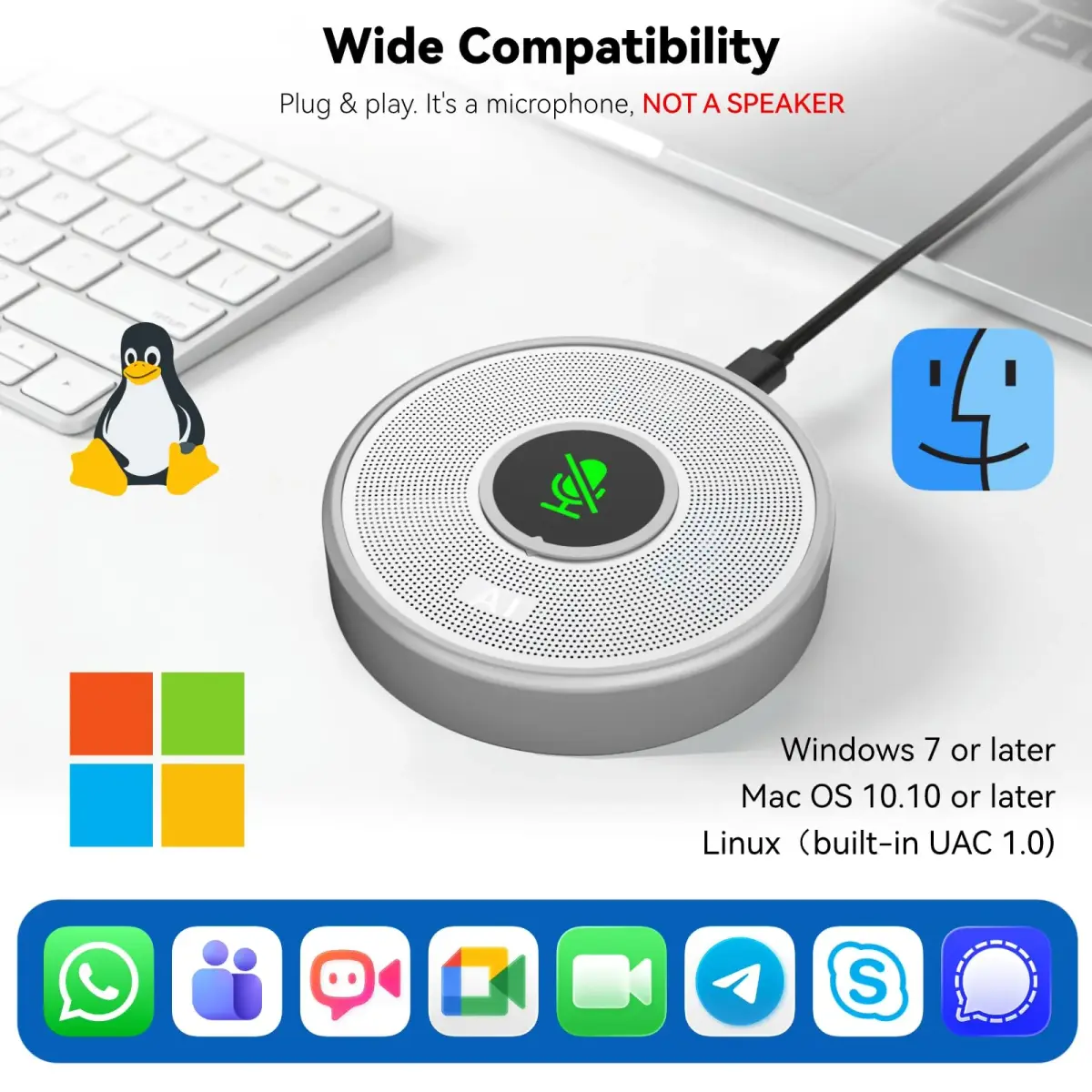 ANSTEN USB Microphone No Speaker, Laptop Computer Microphone Conference Mic | Crystal-Clear 360° Voice Pickup - view 5