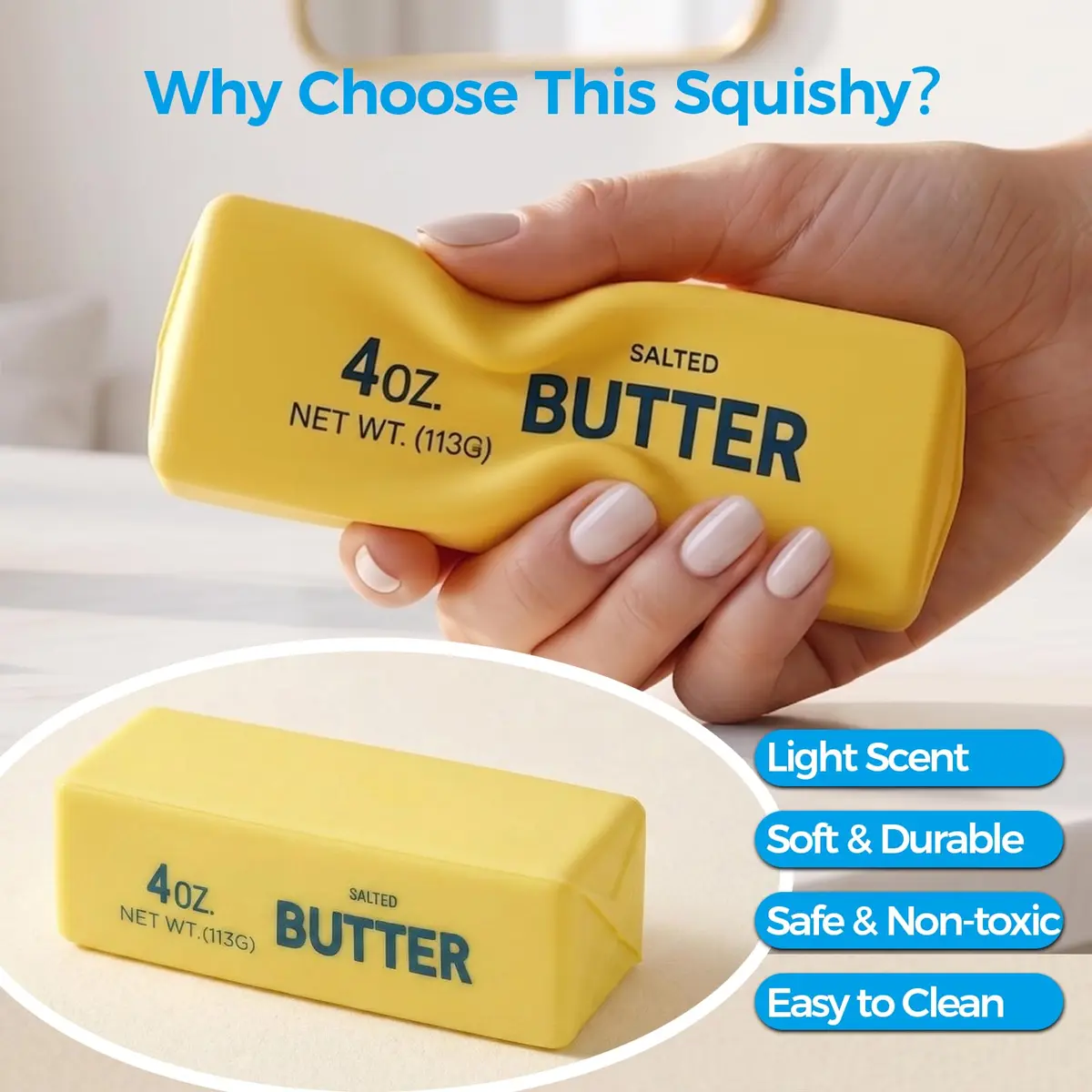 XQOQO Butter Squishy Toy Slow Rising Golden | 13.5cm (5.32in) Stress Relief Fidget Toy - view 5