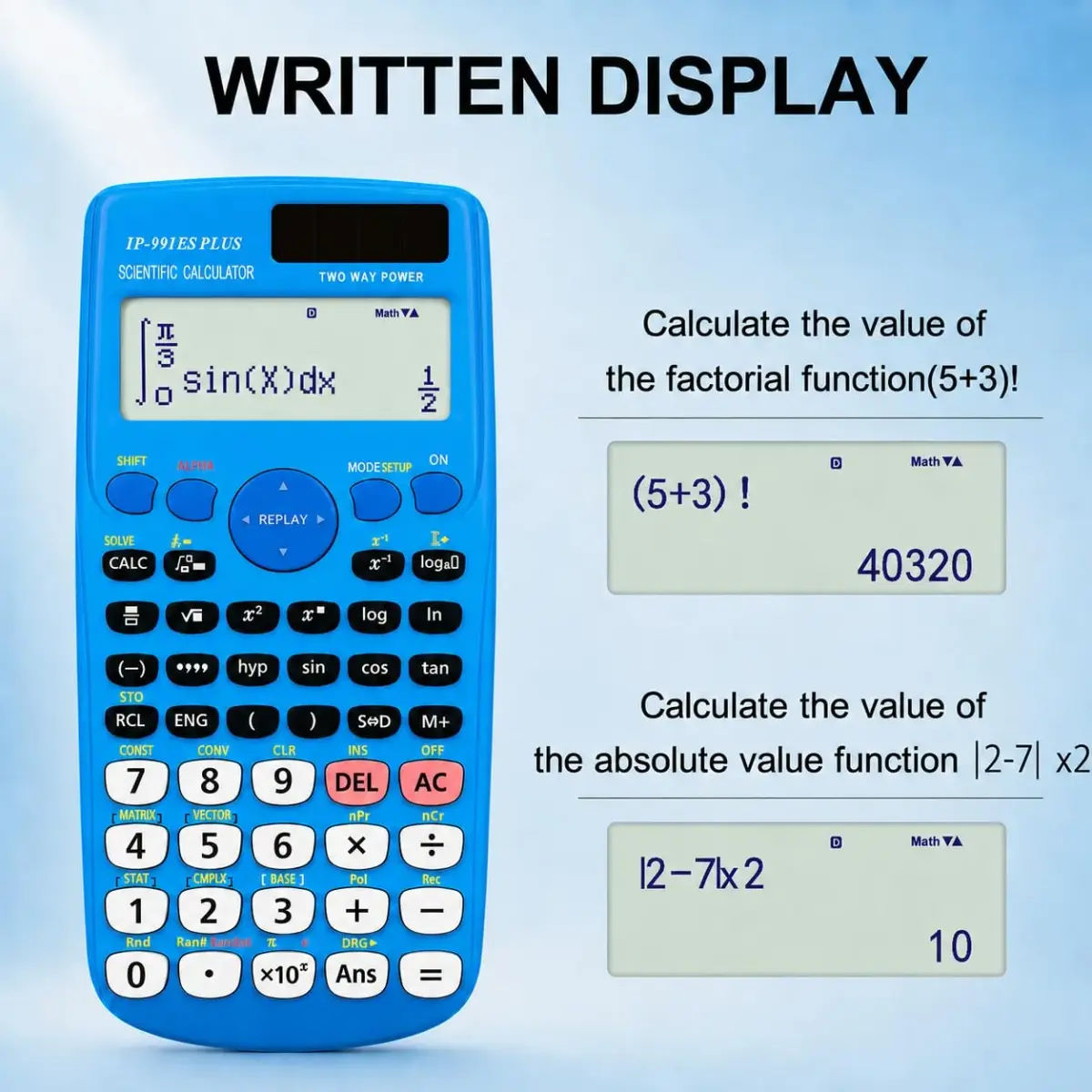 IPEROT Scientific Calculator Blue 15.2cm (6 inches) | 417 Functions, Dual Power, Hard Case - view 4
