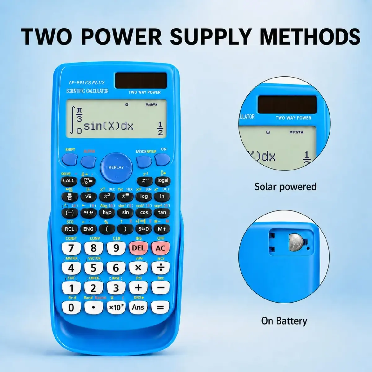 IPEROT Scientific Calculator Blue 15.2cm (6 inches) | 417 Functions, Dual Power, Hard Case - view 3