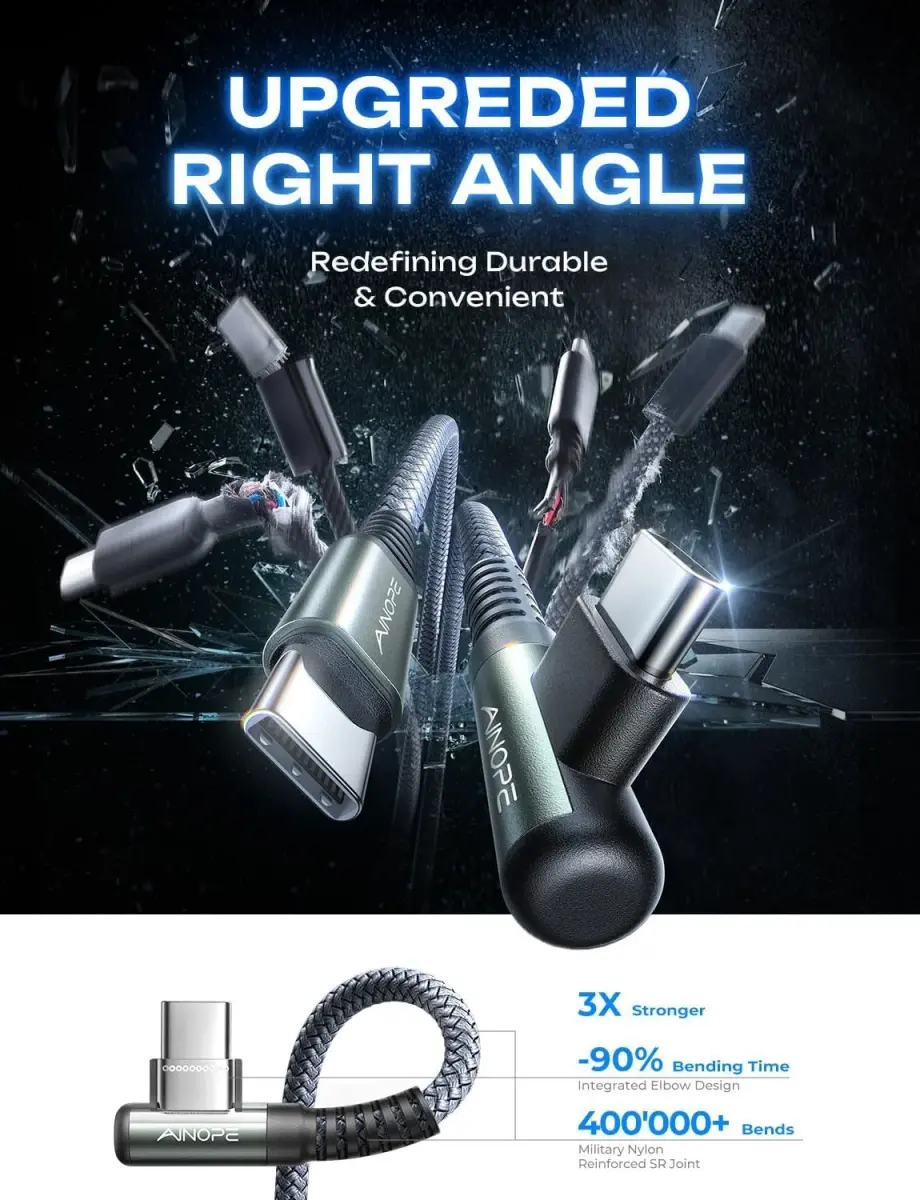 AINOPE Grey USB C to USB C Cable 5-Pack: 3.3ft, 6.6ft, 10ft | 60W Fast Charging & Data - view 2