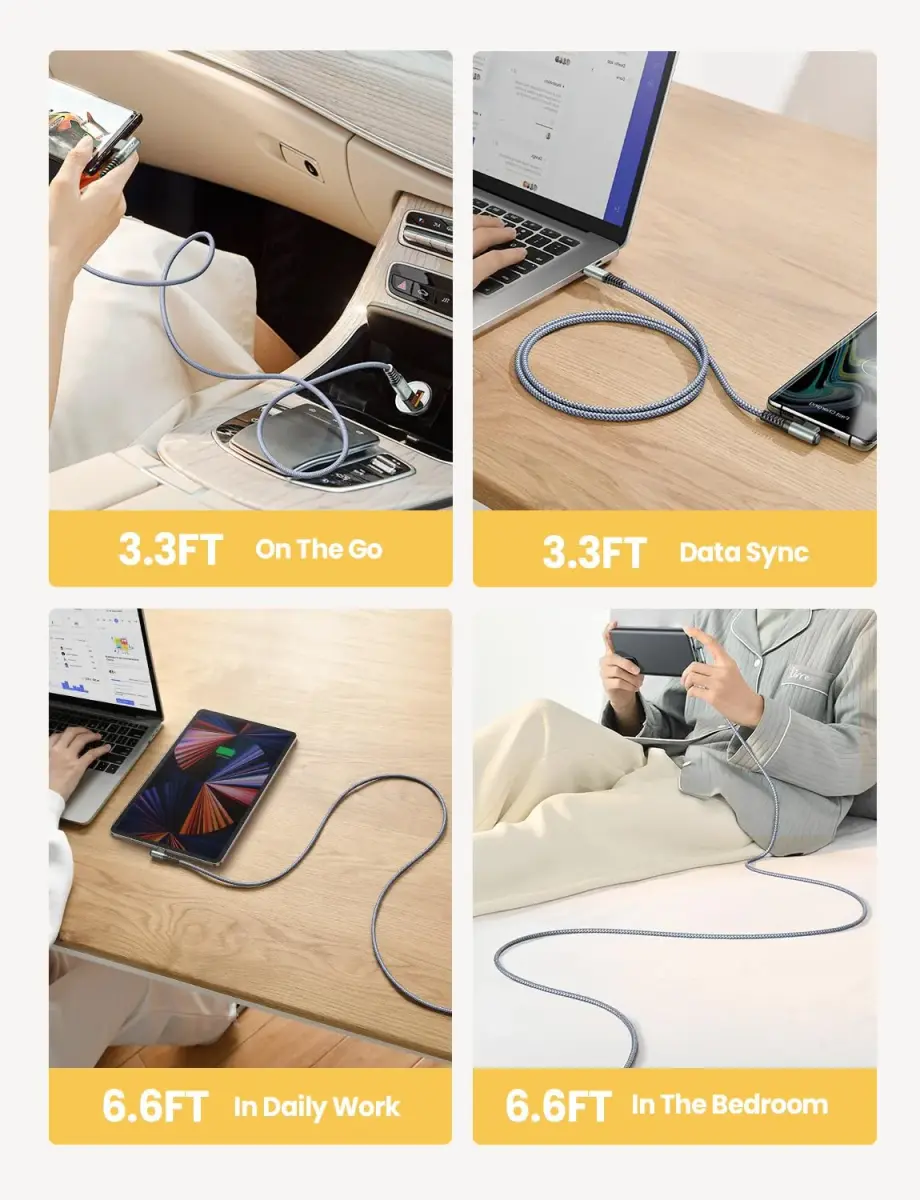 AINOPE 4-Pack Grey USB C to USB C Cables: 3.3ft, 3.3ft, 6.6ft & 6.6ft | 60W Fast Charging - view 2