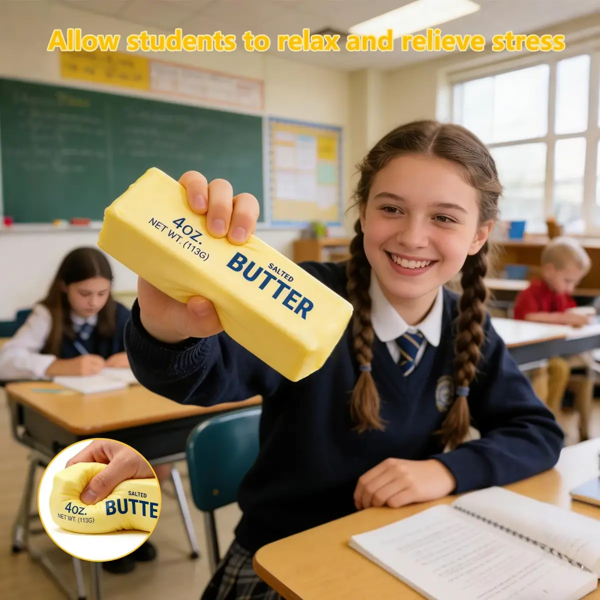 OPOM Butter Squishy Toy Yellow 13.5cm (5.3in) | Soft Scented Fidget Toy for Stress Relief - view 3