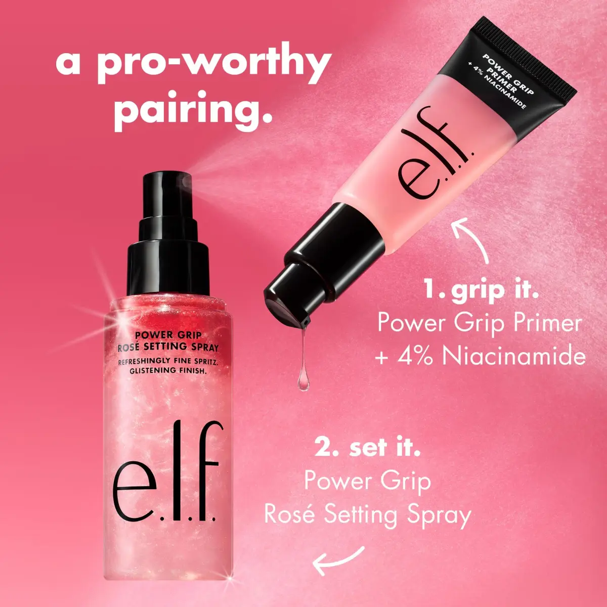 e.l.f. Power Grip Rosé Setting Spray 80ml (2.7 Fl Oz) | Sets Makeup with a Glistening, Rose-y Glow - view 5