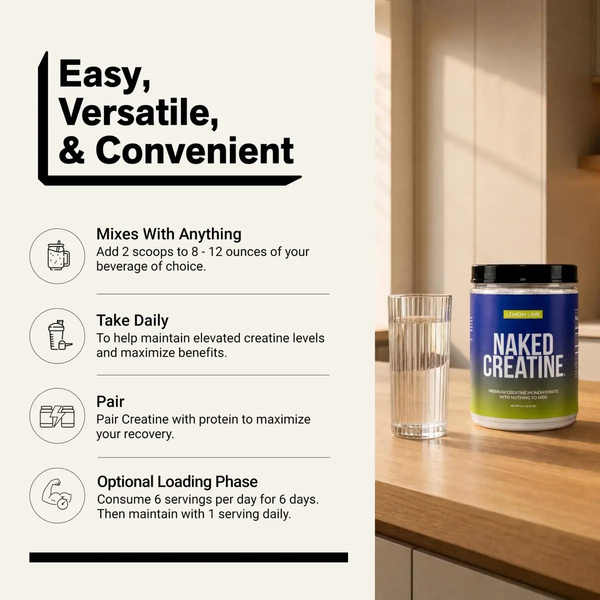 NAKED Pure Micronized Lemon Lime Creatine Monohydrate 1000g (2.2lb) | Vegan, Gluten-Free, Non-GMO - view 6