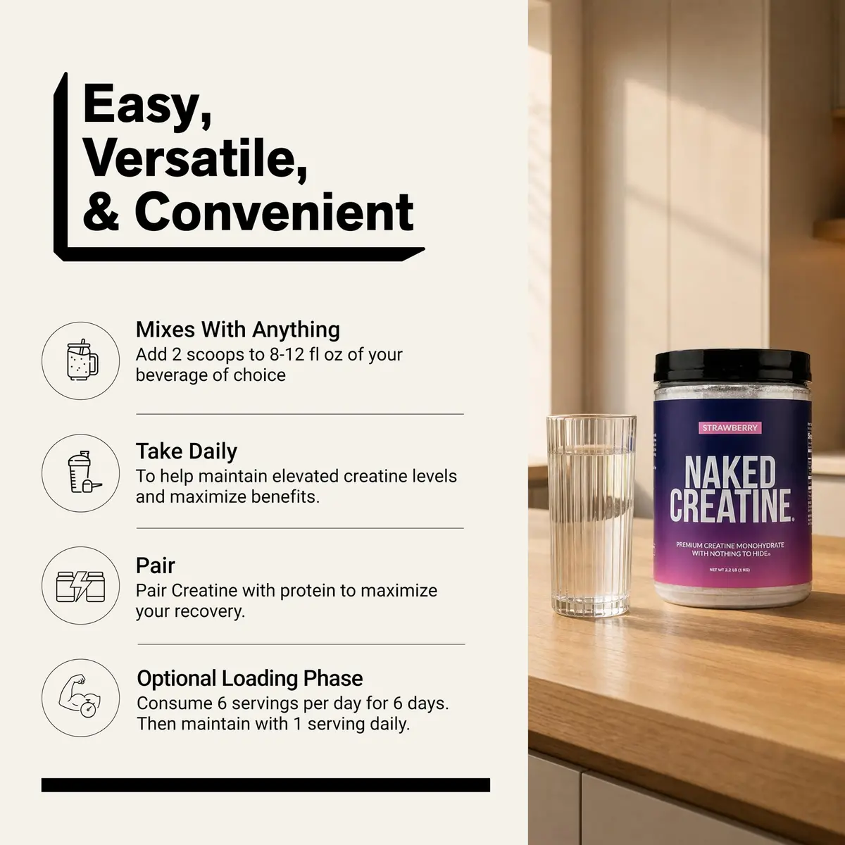 NAKED Creatine Strawberry Flavored Creatine Monohydrate Powder 90 Servings (35.2 oz / 1 kg) | Muscle Growth & Vegan Formula - view 6