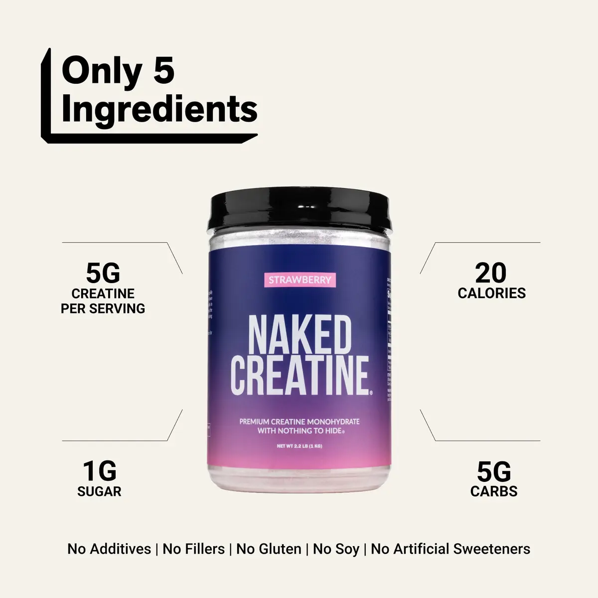 NAKED Creatine Strawberry Flavored Creatine Monohydrate Powder 90 Servings (35.2 oz / 1 kg) | Muscle Growth & Vegan Formula - view 3