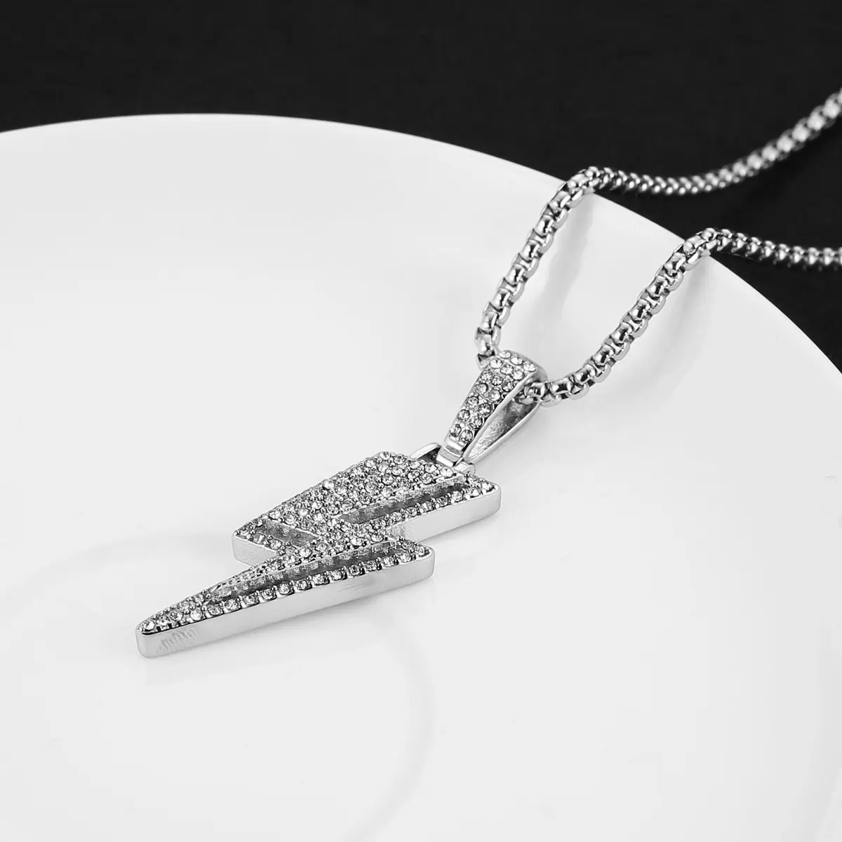 AsAlways Lightning Bolt Necklace for Men | Hip Hop Urban Style | 22"+2" Rolo Chain - view 5