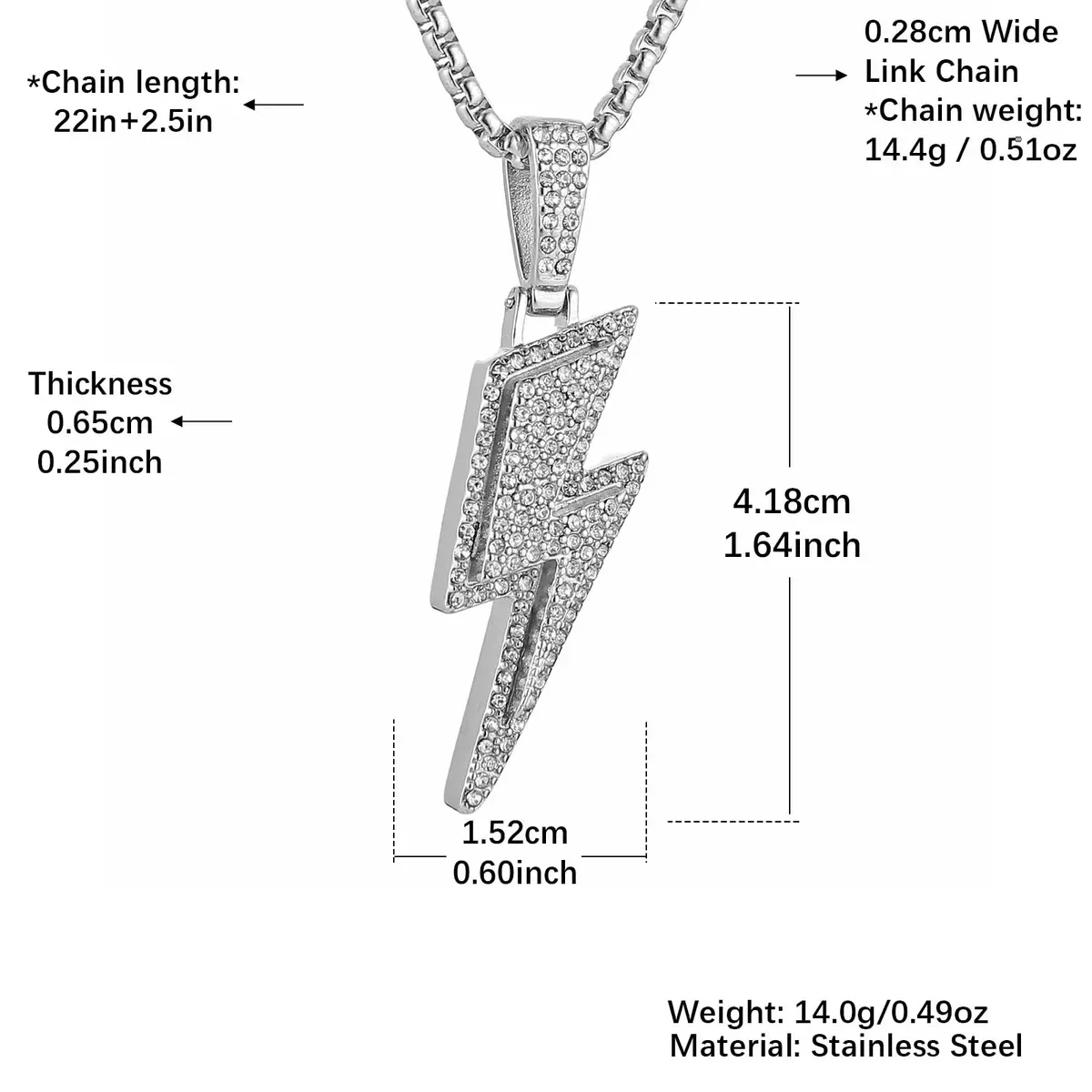 AsAlways Lightning Bolt Necklace for Men | Hip Hop Urban Style | 22"+2" Rolo Chain - view 6