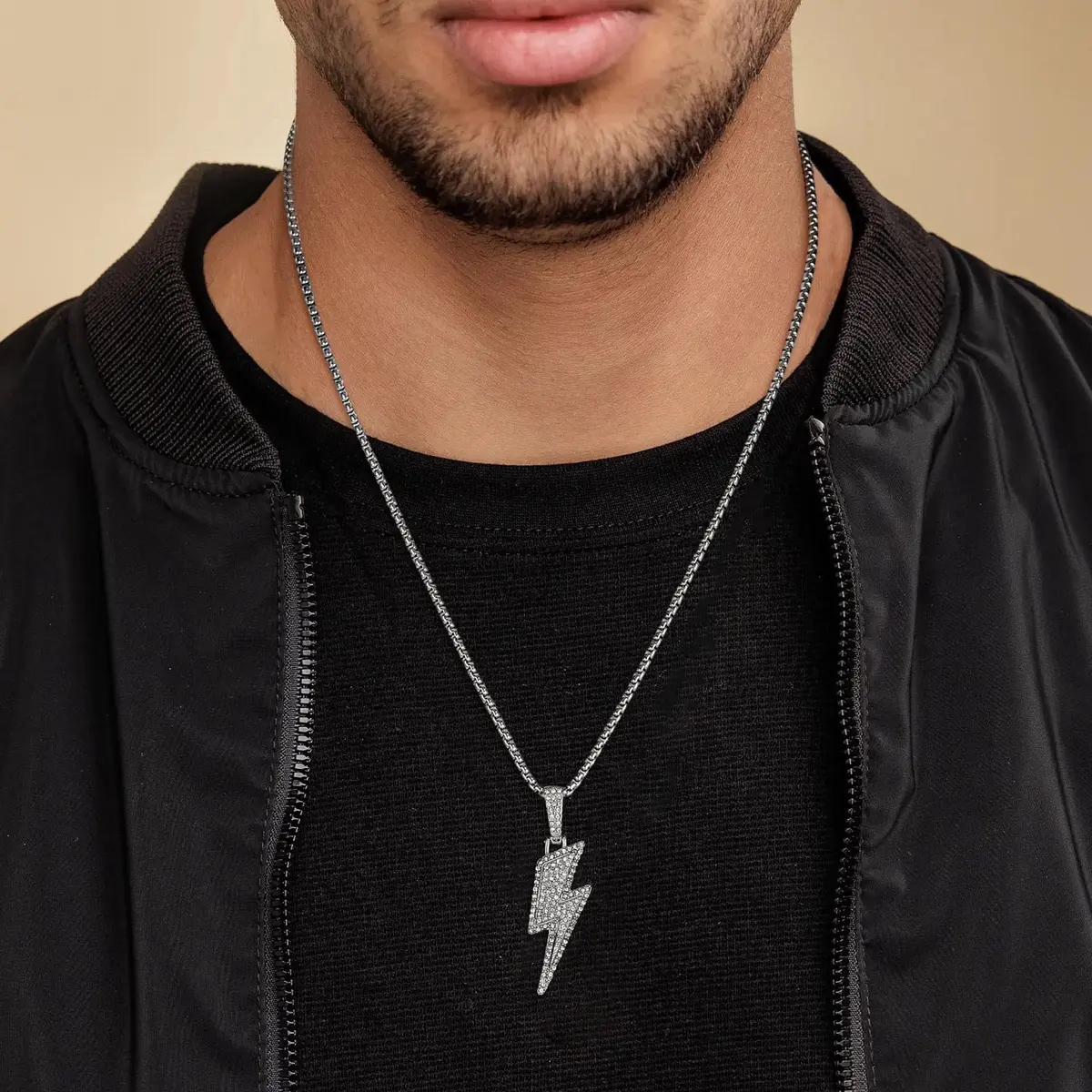 AsAlways Lightning Bolt Necklace for Men | Hip Hop Urban Style | 22"+2" Rolo Chain - view 3