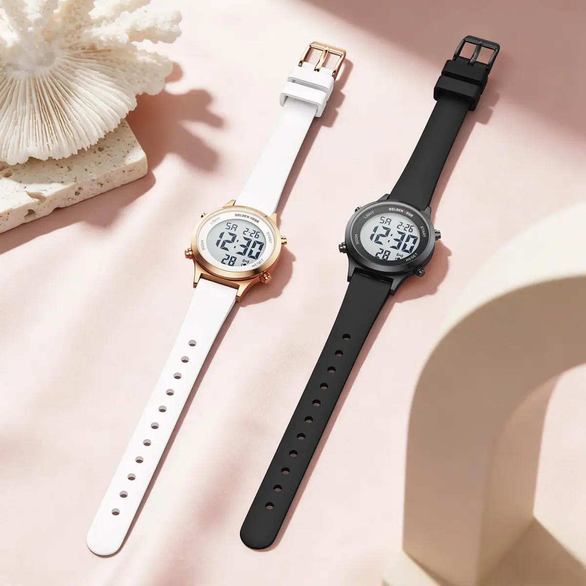 GOLDEN HOUR Women's Waterproof Digital Sports Watch 32mm Black Case in Black Band | 50M Water-Resistant, Alarm & Stopwatch - view 6