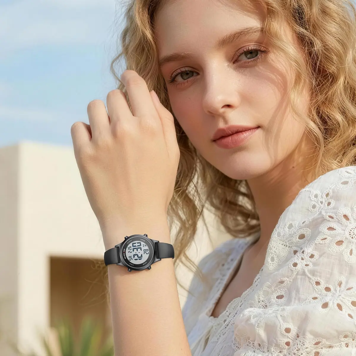 GOLDEN HOUR Women's Waterproof Digital Sports Watch 32mm Black Case in Black Band | 50M Water-Resistant, Alarm & Stopwatch - view 7