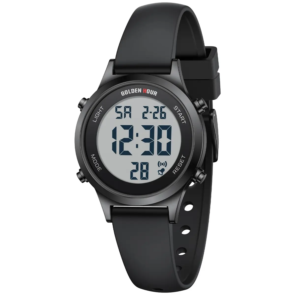 GOLDEN HOUR Women's Waterproof Digital Sports Watch 32mm Black Case in Black Band | 50M Water-Resistant, Alarm & Stopwatch - view 2