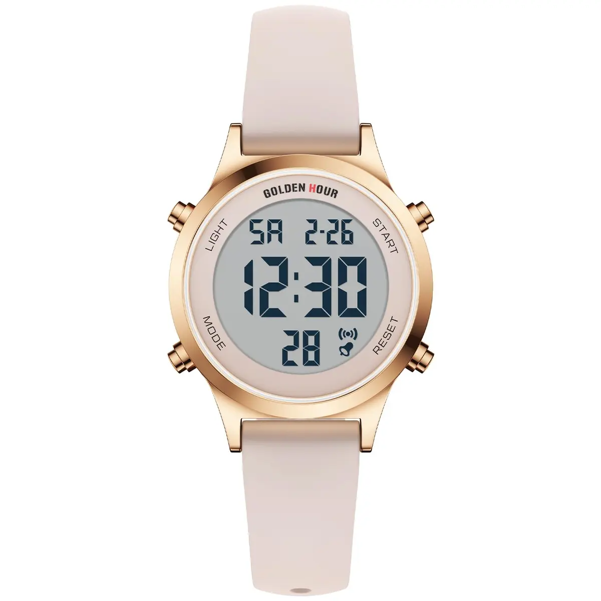 GOLDEN HOUR Women's Waterproof Digital Sports Watch 32mm Rose Gold Case in Sand Pink Strap - main product image