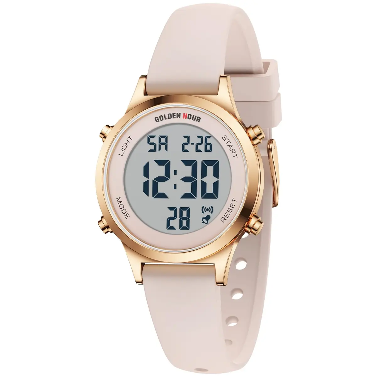 GOLDEN HOUR Women's Waterproof Digital Sports Watch 32mm Rose Gold Case in Sand Pink Strap - view 2