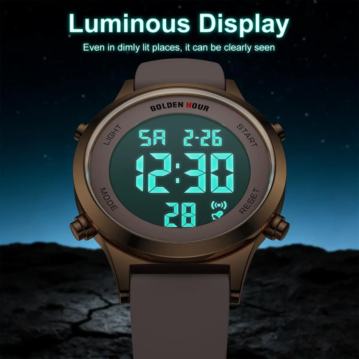 GOLDEN HOUR Women's Waterproof Digital Sports Watch 32mm Rose Gold Case in Sand Pink Strap - view 4