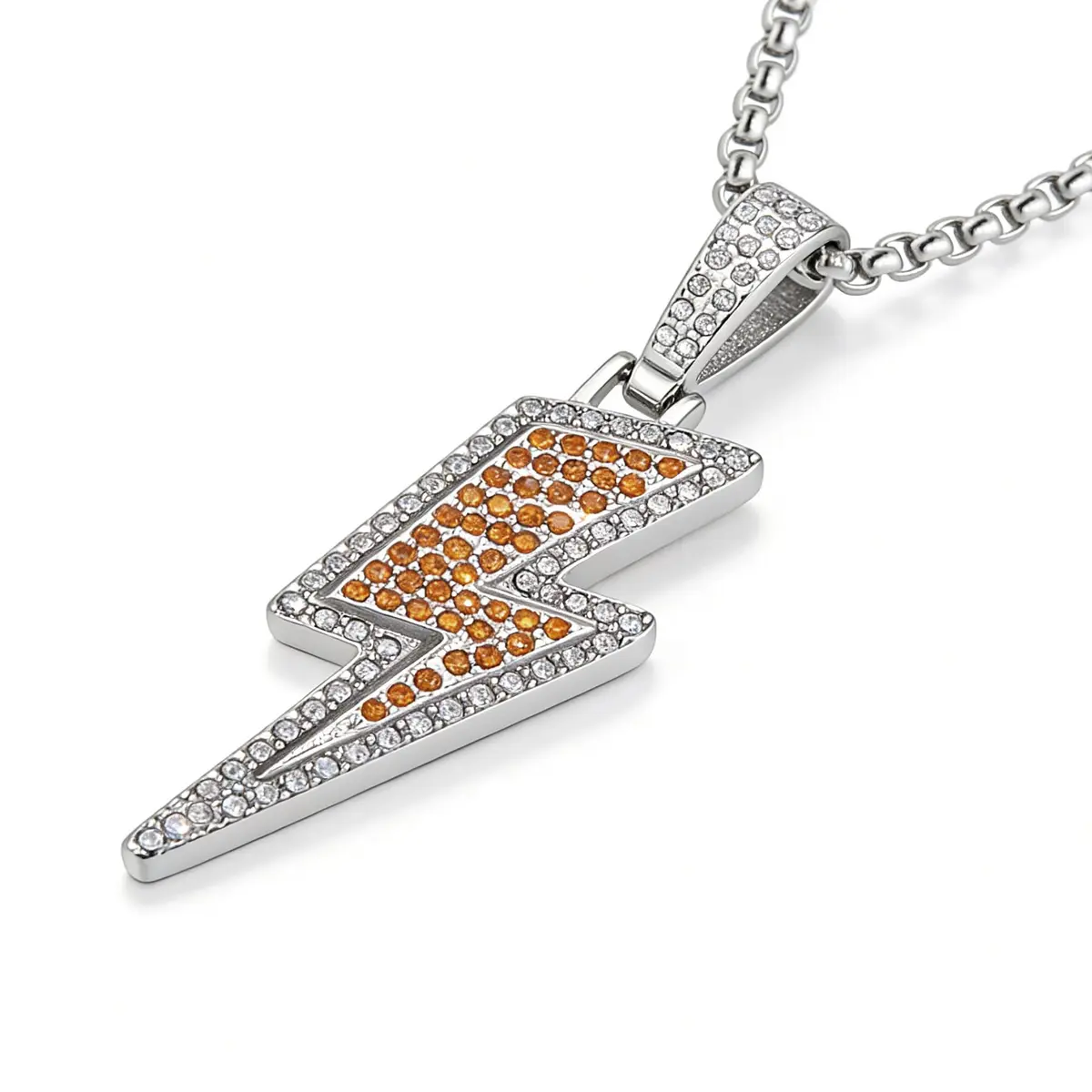 AsAlways Lightning Bolt Necklace for Men | Hip Hop Urban Style with 22"+2" Rolo Chain - main product image