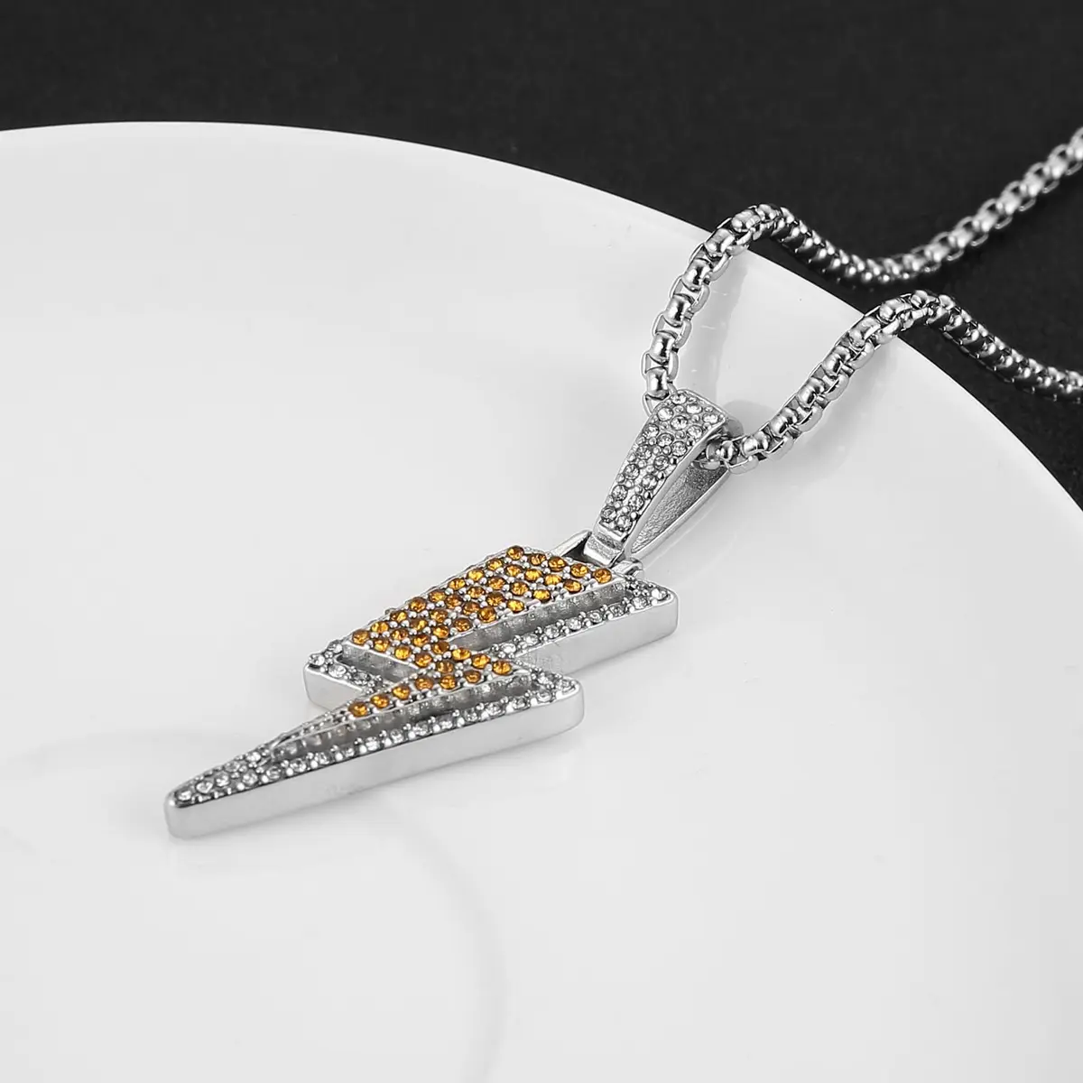 AsAlways Lightning Bolt Necklace for Men | Hip Hop Urban Style with 22"+2" Rolo Chain - view 5