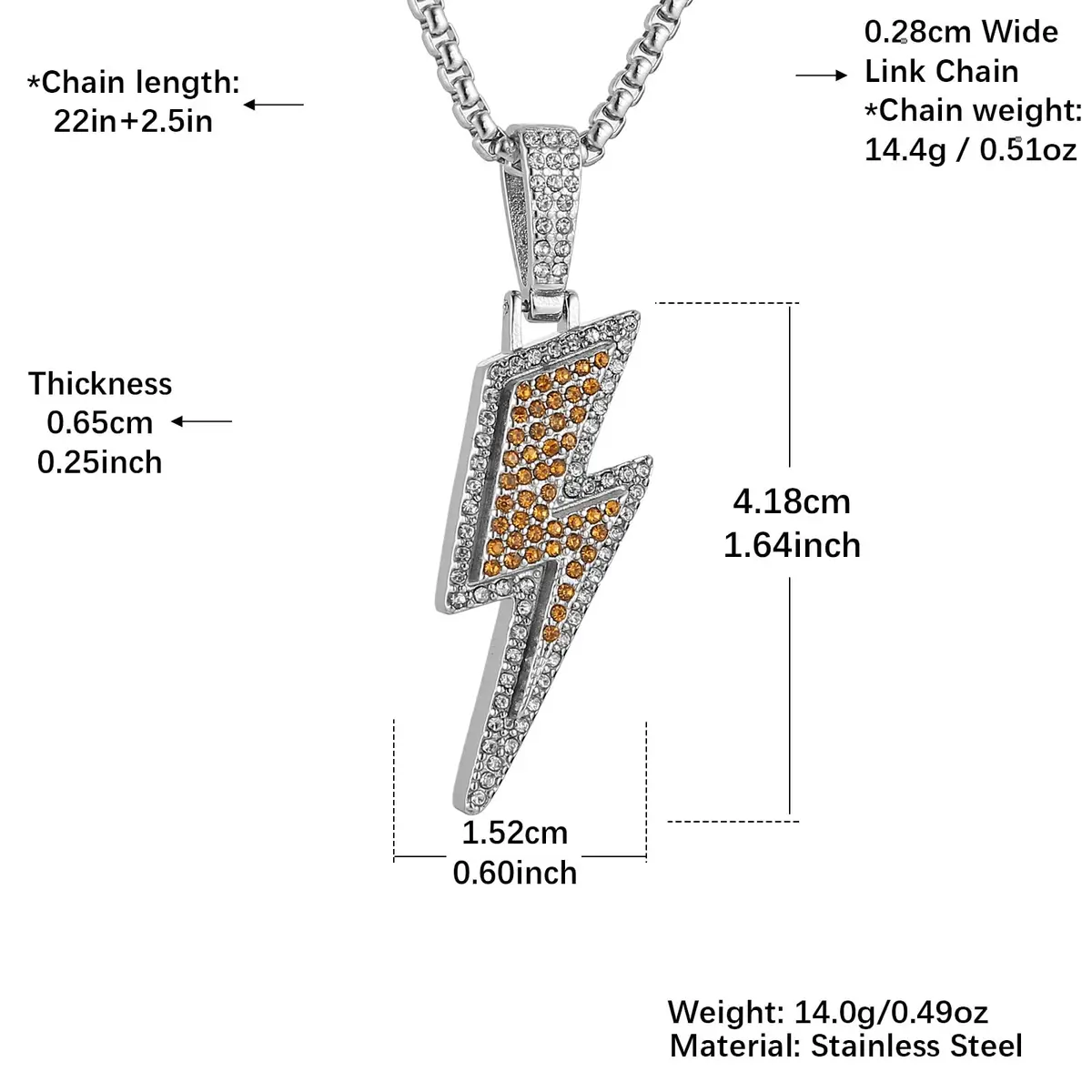 AsAlways Lightning Bolt Necklace for Men | Hip Hop Urban Style with 22"+2" Rolo Chain - view 6