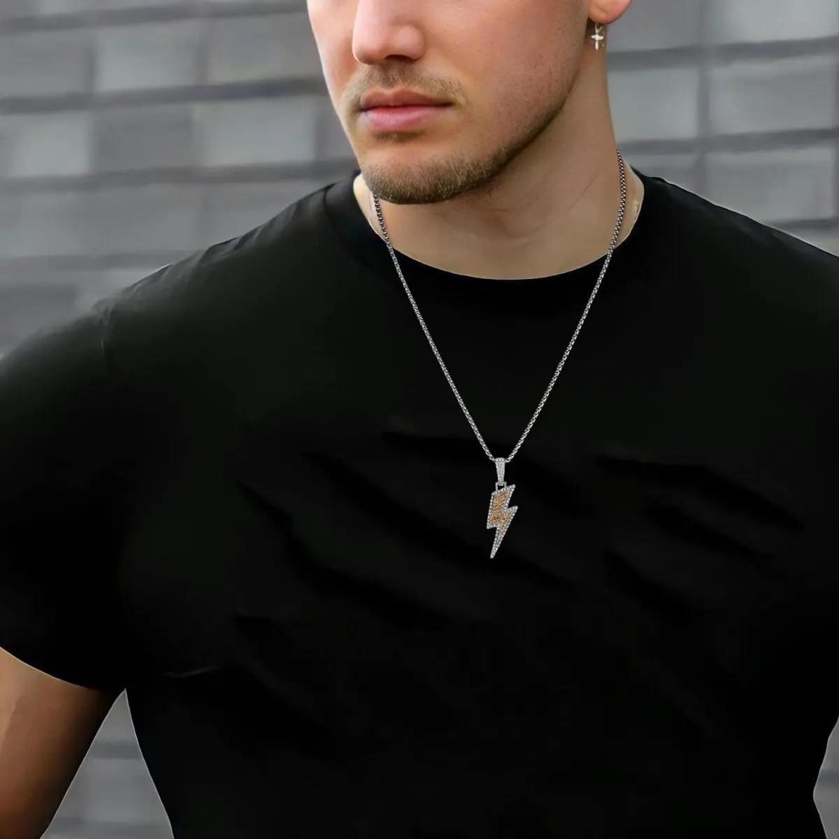 AsAlways Lightning Bolt Necklace for Men | Hip Hop Urban Style with 22"+2" Rolo Chain - view 2