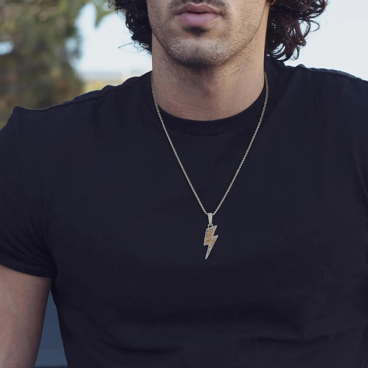 AsAlways Lightning Bolt Necklace for Men | Hip Hop Urban Style with 22"+2" Rolo Chain - view 3