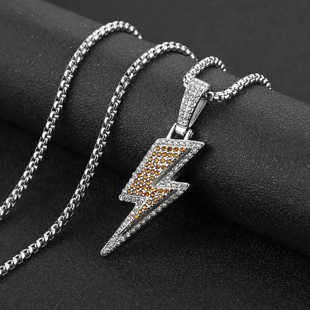 AsAlways Lightning Bolt Necklace for Men | Hip Hop Urban Style with 22"+2" Rolo Chain - view 4
