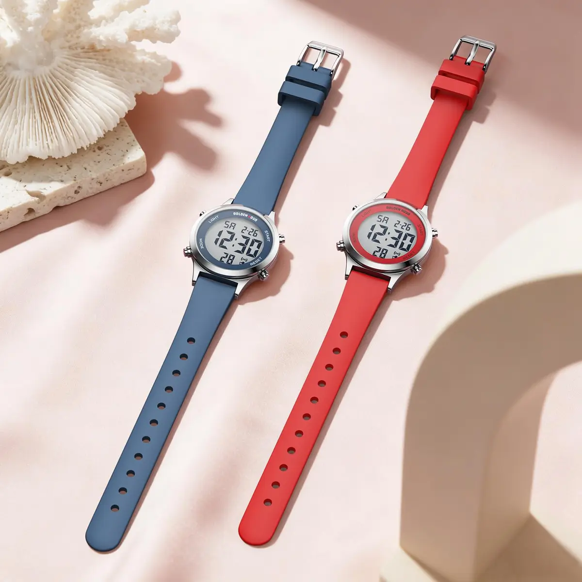GOLDEN HOUR Women's Waterproof Digital Sports Watch 32mm Silver Case in Blue Strap | 50M Water-Resistant, Alarm & Stopwatch - view 6
