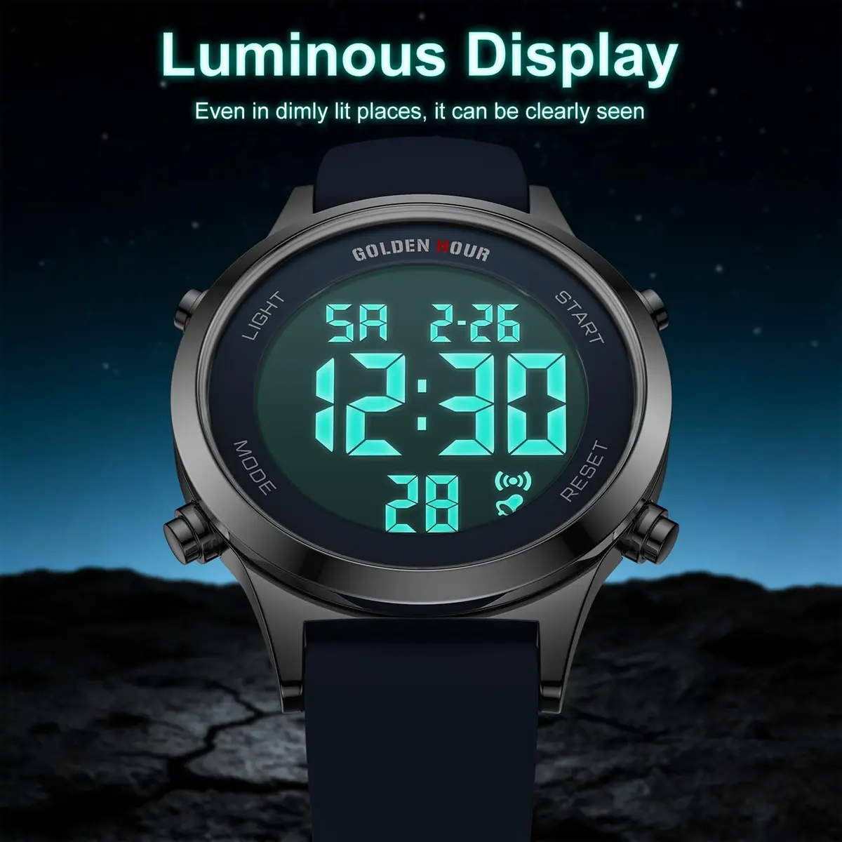 GOLDEN HOUR Women's Waterproof Digital Sports Watch 32mm Silver Case in Blue Strap | 50M Water-Resistant, Alarm & Stopwatch - view 4