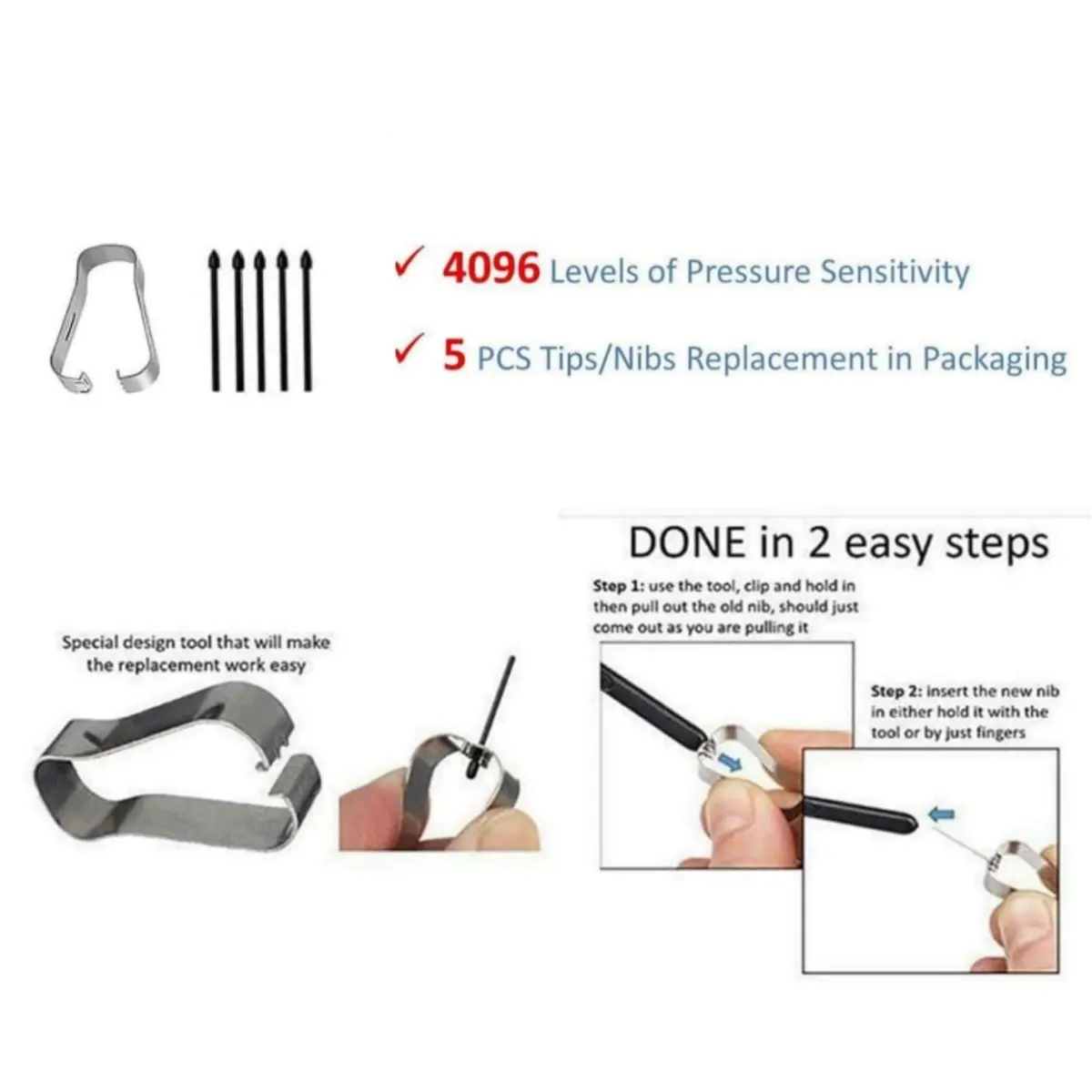 Qenw S26 Ultra S Pen Replacement for Samsung Galaxy S26 Ultra Stylus Pen, with 5 PCS Tips/Nibs Replacement (Black) | 4096 Pressure Levels - view 4