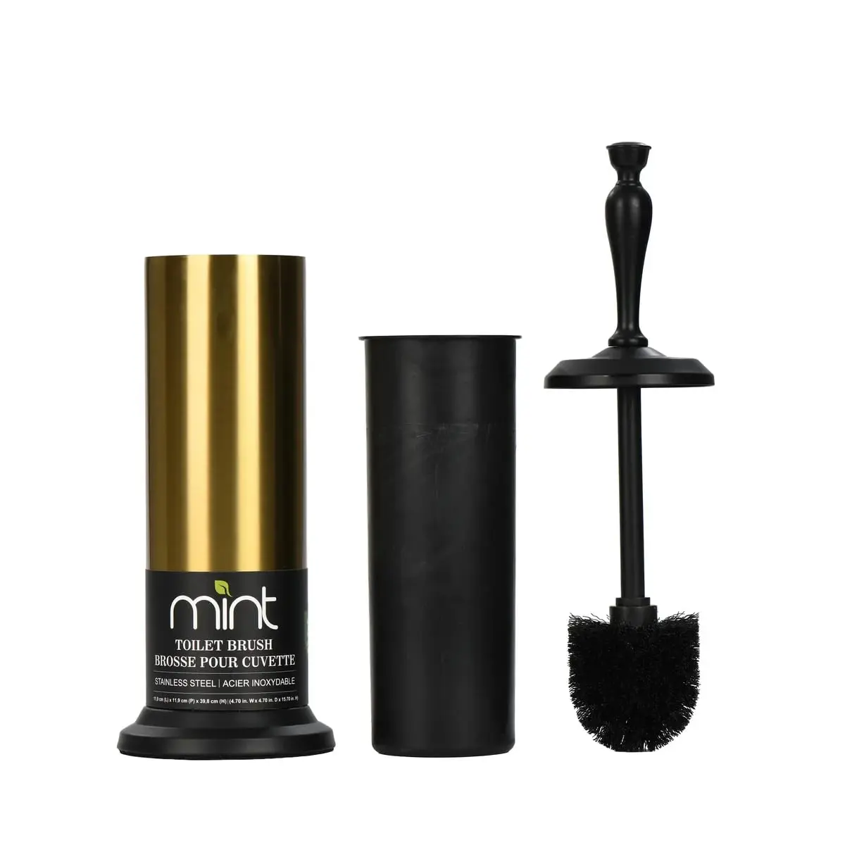 J&V TEXTILES Toilet Brush with Holder Set 41.19 cm (16.22 in) | Aged Brass/Matte Black - main product image