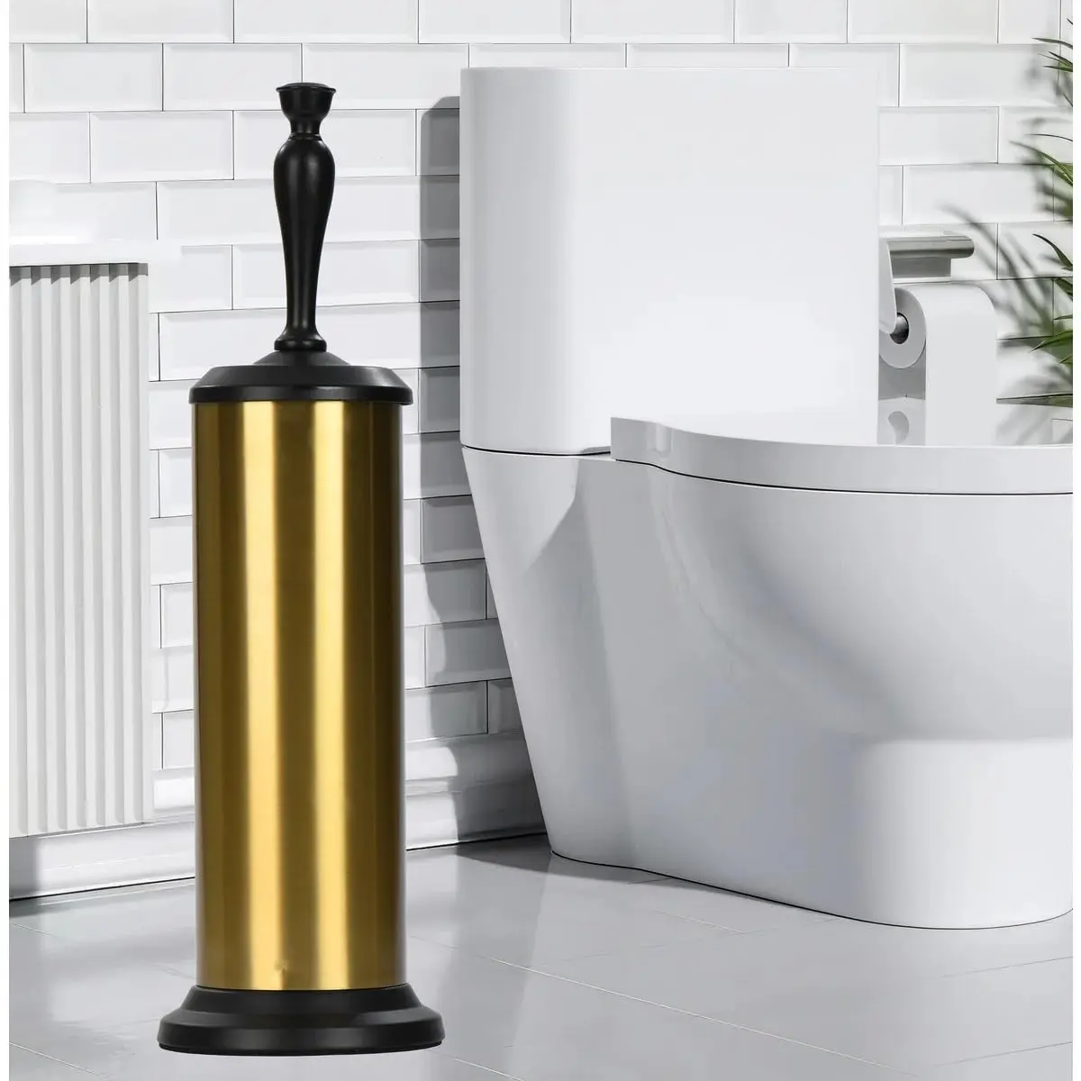 J&V TEXTILES Toilet Brush with Holder Set 41.19 cm (16.22 in) | Aged Brass/Matte Black - view 2