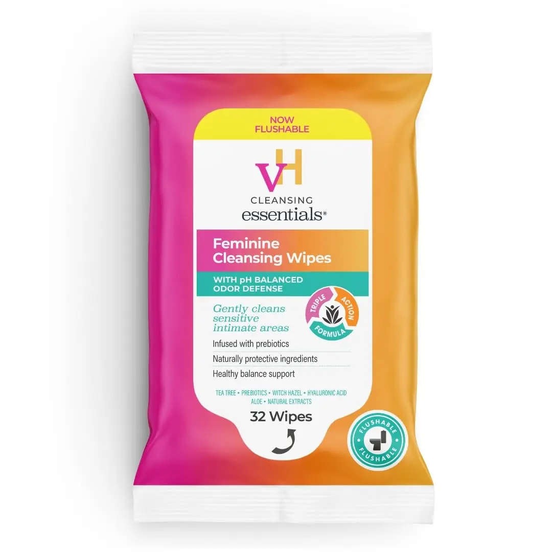 vH essentials Feminine Cleansing Wipes 32 Ct | pH Balanced Odor Defense for Women - main product image