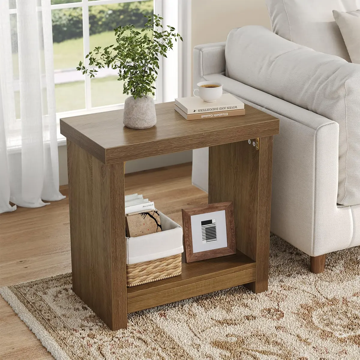 knoworld End Tables Set of 2 | Farmhouse Narrow Side Tables with Storage Shelves (23.62 x 11.81 x 23.62 inches) - view 5