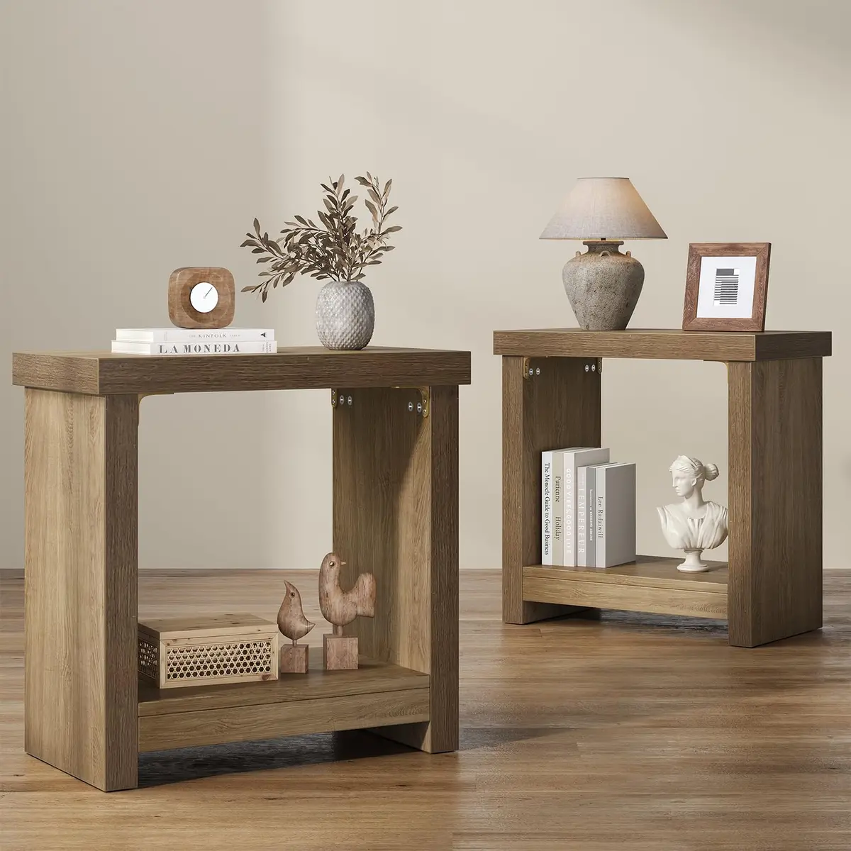 knoworld End Tables Set of 2 | Farmhouse Narrow Side Tables with Storage Shelves (23.62 x 11.81 x 23.62 inches) - view 7