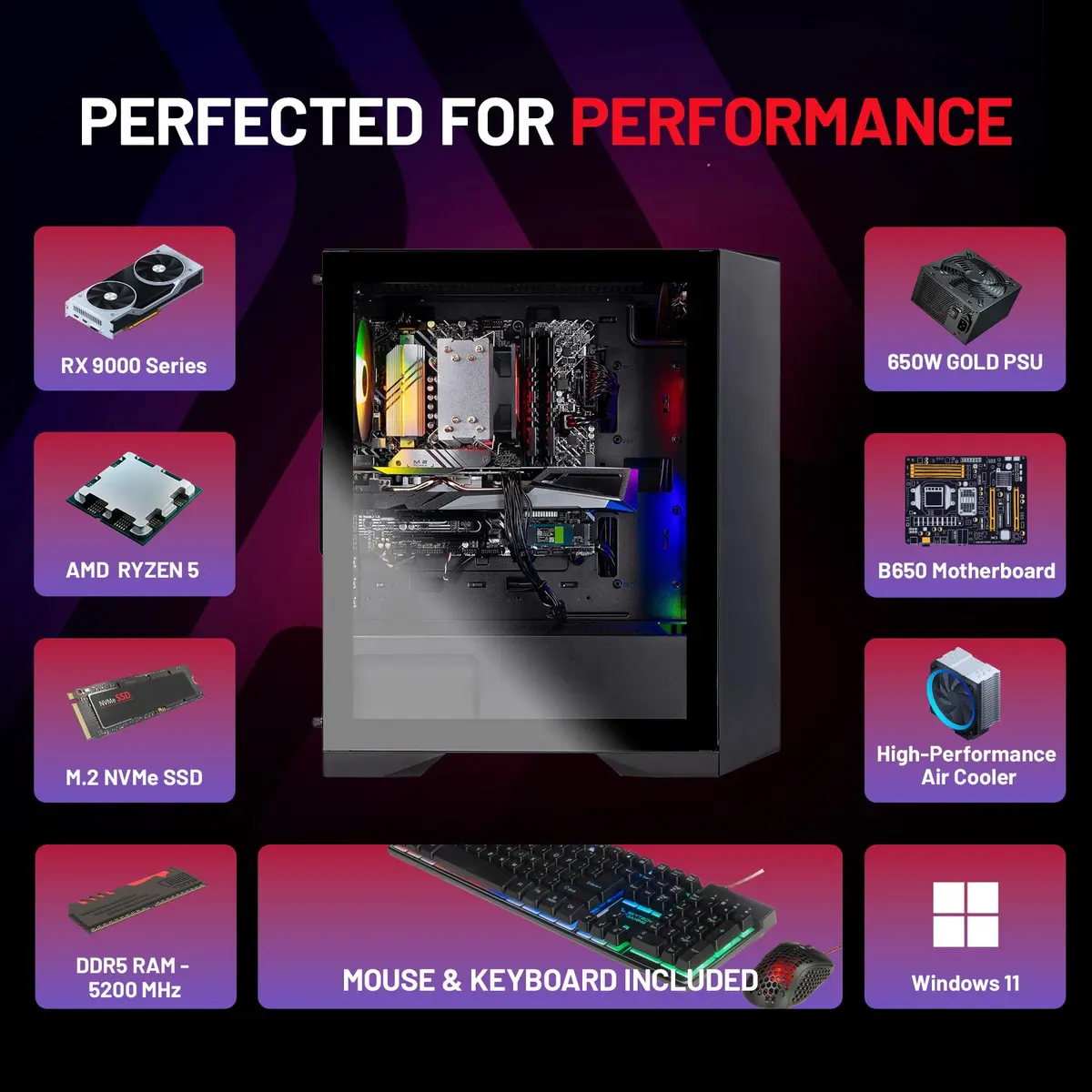 Skytech Gaming Nebula Gaming PC, AMD Ryzen 5 8400F 4.2GHz, AMD RX 9060 8GB VRAM, 1TB NVMe SSD, 32GB DDR5 RAM 5200, Windows 11, Desktop - view 7