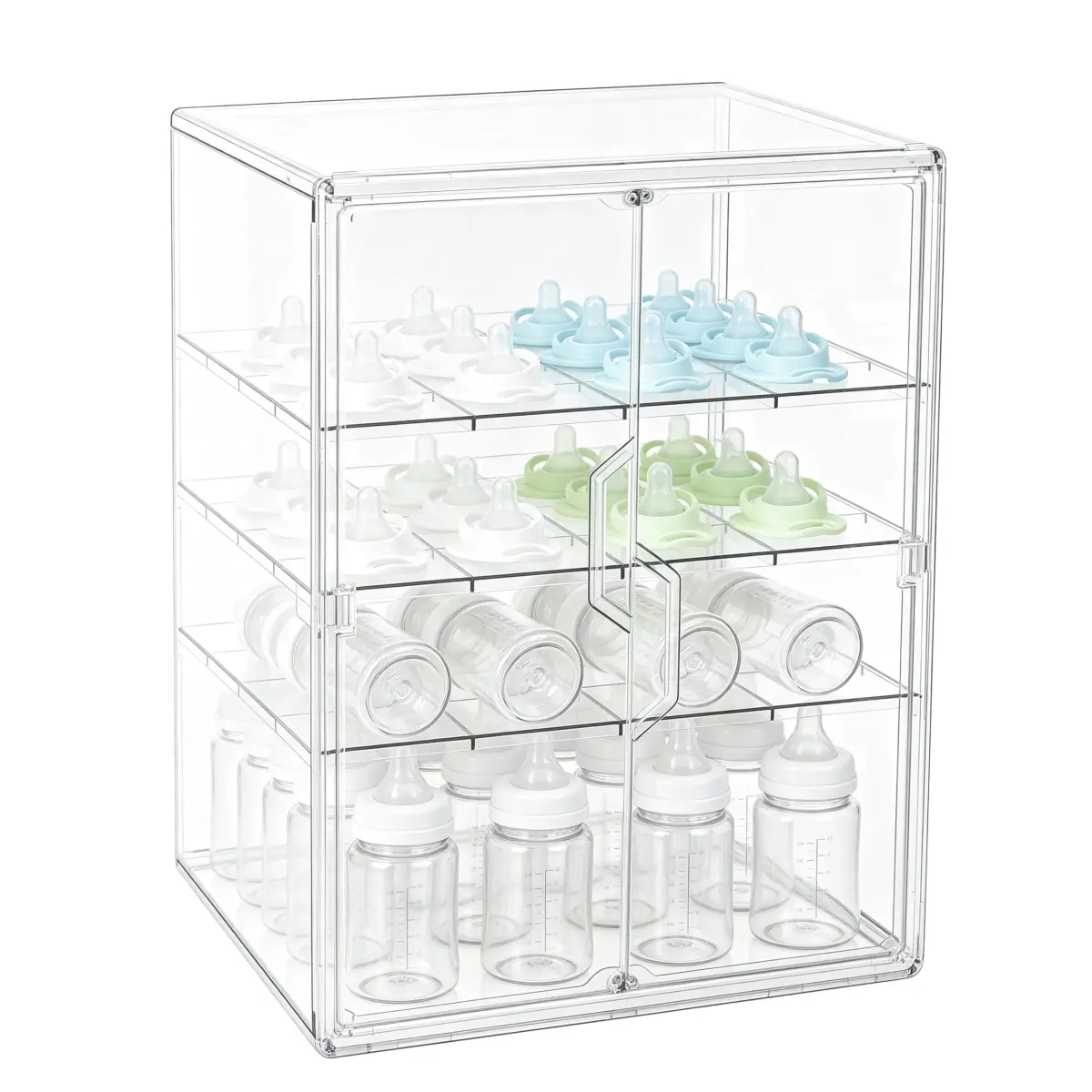 ERTIUANIO 4-Tier Baby Bottle Organizer with Double Doors | Clear Acrylic Countertop Cabinet Storage - main product image