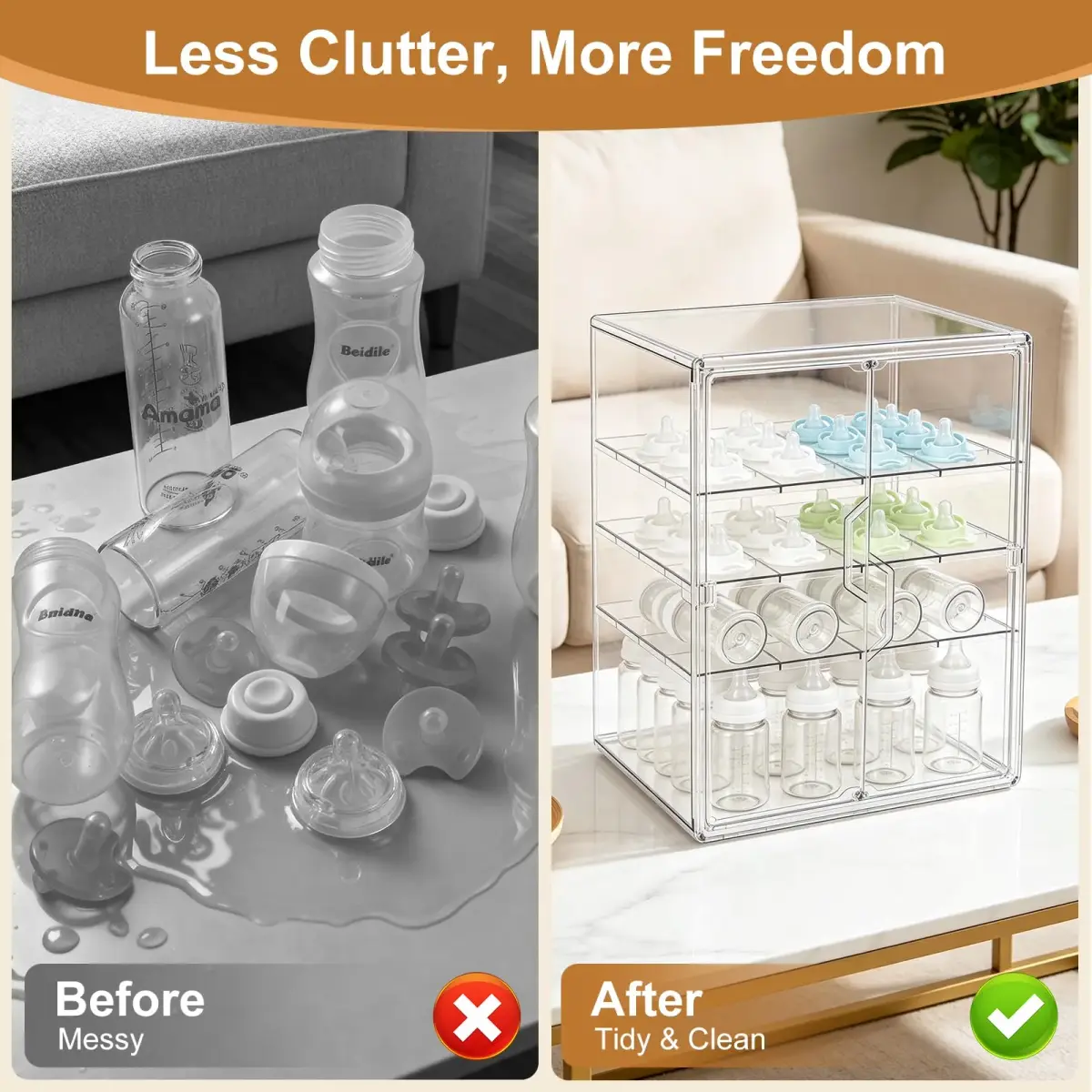 ERTIUANIO 4-Tier Baby Bottle Organizer with Double Doors | Clear Acrylic Countertop Cabinet Storage - view 3