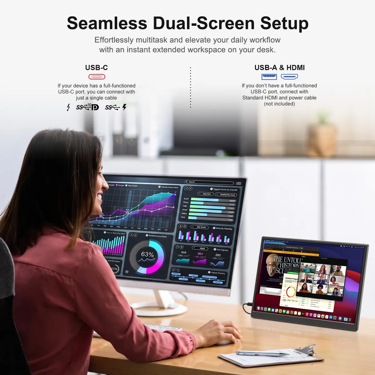 WCV 14 Inch Portable Monitor 1920×1200 IPS | Ultra-Slim Travel Display for Gaming & Work - view 6
