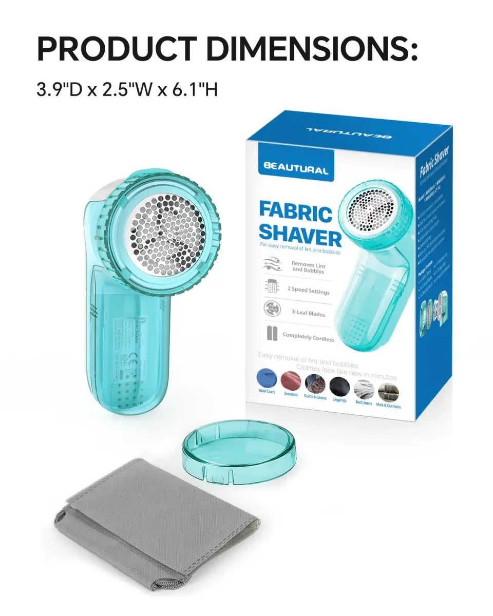 BEAUTURAL Fabric Shaver and Lint Remover, Portable Sweater Defuzzer with 2 Extra Blades | Battery Operated for Garments - view 6