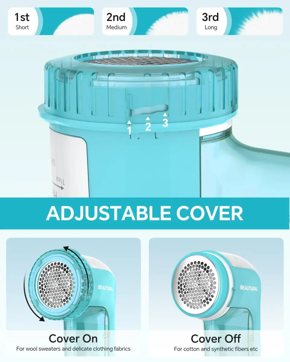 BEAUTURAL Fabric Shaver and Lint Remover, Portable Sweater Defuzzer with 2 Extra Blades | Battery Operated for Garments - view 2