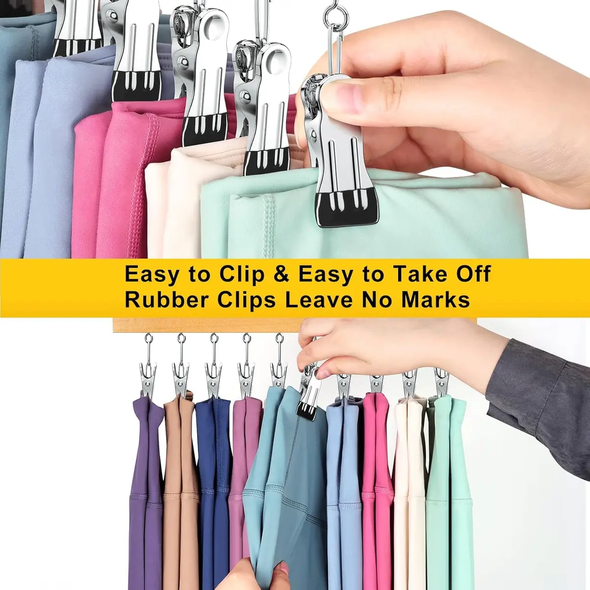 ORROENS Wooden Pants Hangers with Clips for Closet - 4 Pack, Natural Finish | Maximize Closet Space with 360° Rotating Design - view 5