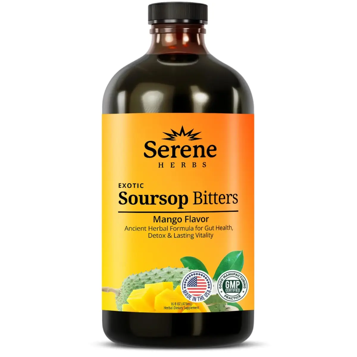 Serene Herbs Soursop Bitters Liquid Mango Flavor 473ml (16 Fl Oz) | Gut Cleanse & Detox Supplement - main product image