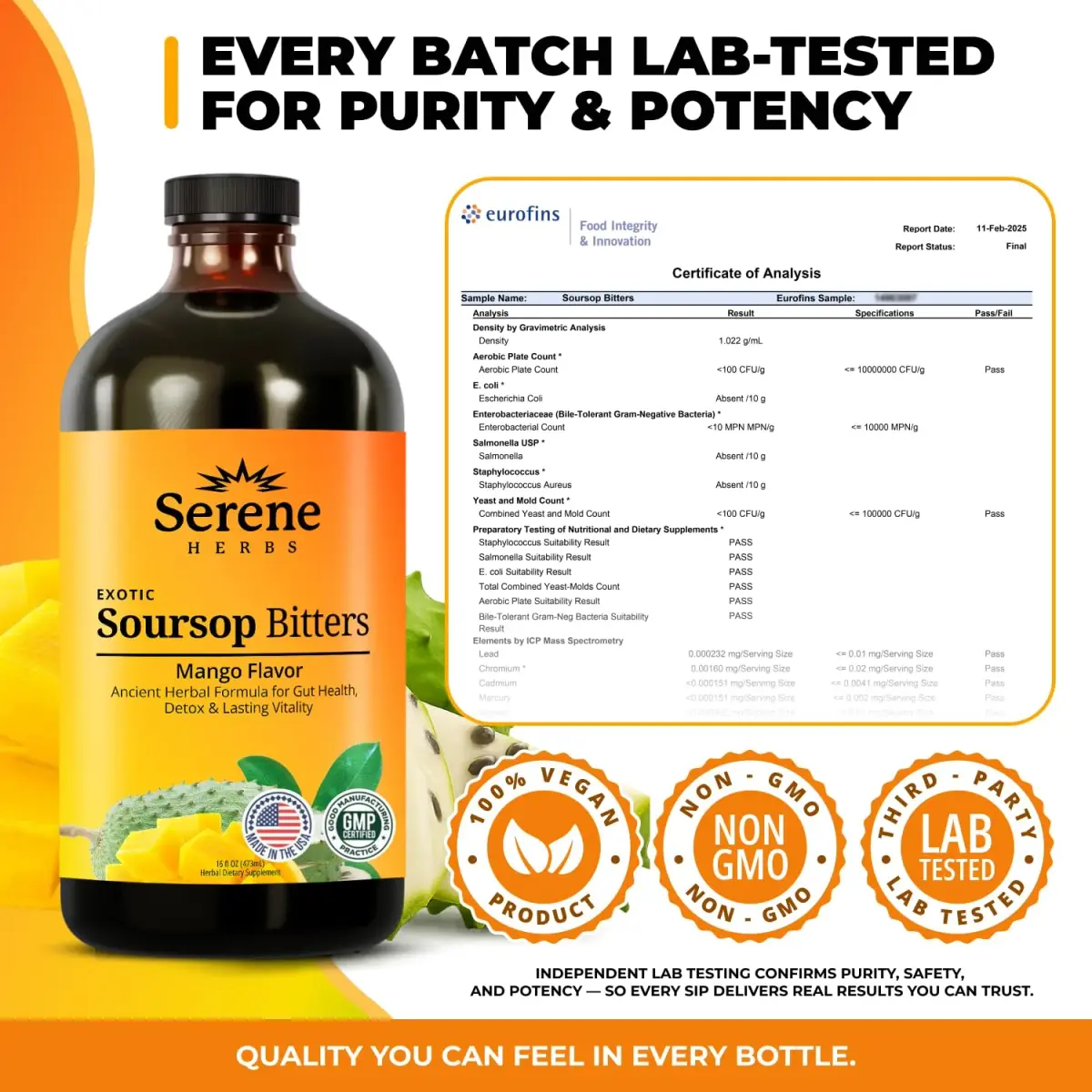 Serene Herbs Soursop Bitters Liquid Mango Flavor 473ml (16 Fl Oz) | Gut Cleanse & Detox Supplement - view 5