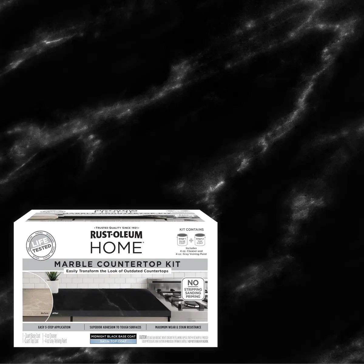 Rust-Oleum Home Marble Black Countertop Coating Kit | Durable Faux Marble Finish, 72 Fl Oz - view 2