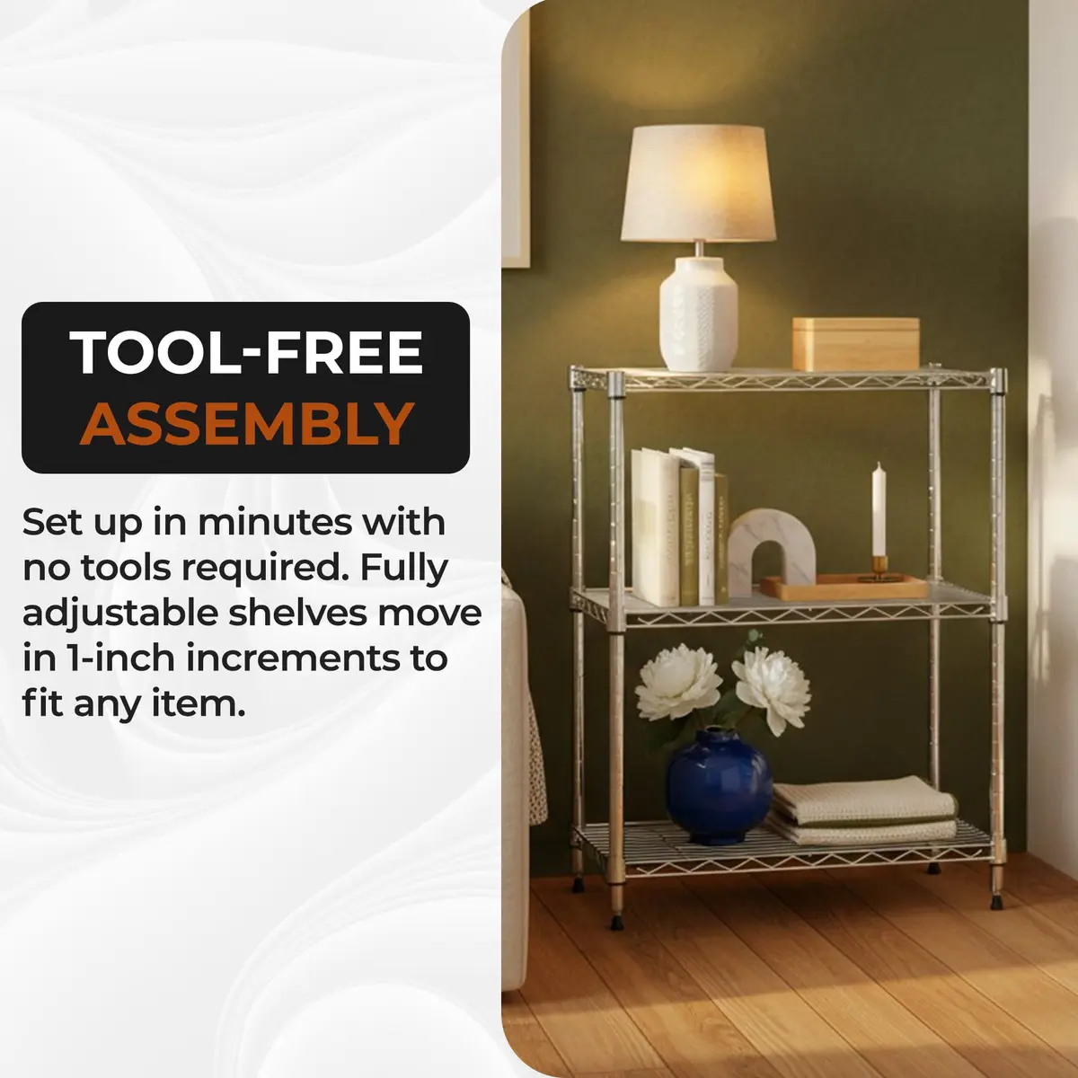 Brutis 3-Tier Metal Wire Shelf, 250 lb/Shelf, Chrome, 13.5x23.3x30.1 in | Heavy-duty storage for home & commercial use - view 7