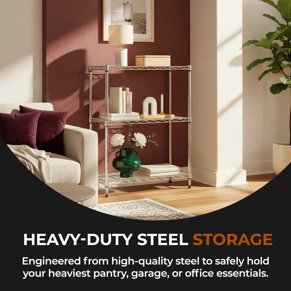 Brutis 3-Tier Metal Wire Shelf, 250 lb/Shelf, Chrome, 13.5x23.3x30.1 in | Heavy-duty storage for home & commercial use - view 4