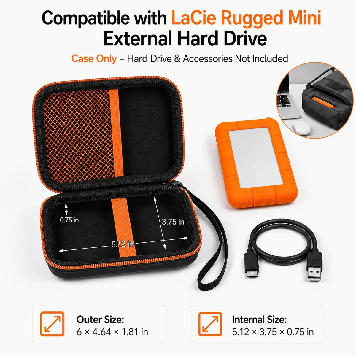ALKOO Hard Drive Case for LaCie Rugged Mini 1TB-5TB | Protects Drive & Accessories - view 2