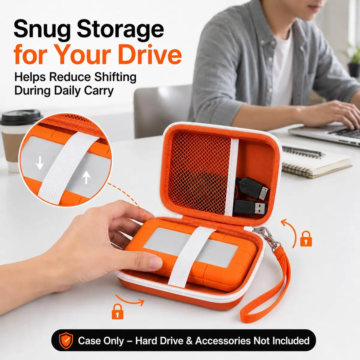 ALKOO Case for LaCie Rugged Mini 1TB/2TB/4TB/5TB External Hard Drive | Tangerine Orange Hard Shell Organizer with Accessory Pocket - view 4