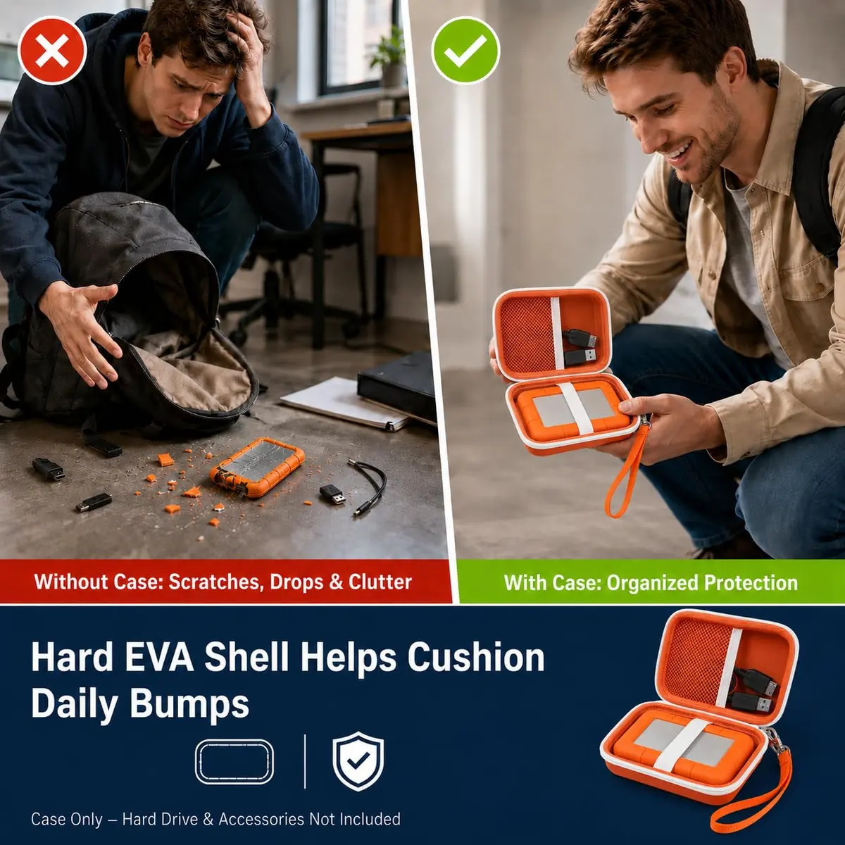 ALKOO Case for LaCie Rugged Mini 1TB/2TB/4TB/5TB External Hard Drive | Tangerine Orange Hard Shell Organizer with Accessory Pocket - view 5