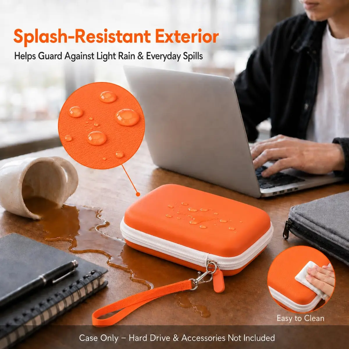 ALKOO Case for LaCie Rugged Mini 1TB/2TB/4TB/5TB External Hard Drive | Tangerine Orange Hard Shell Organizer with Accessory Pocket - view 6